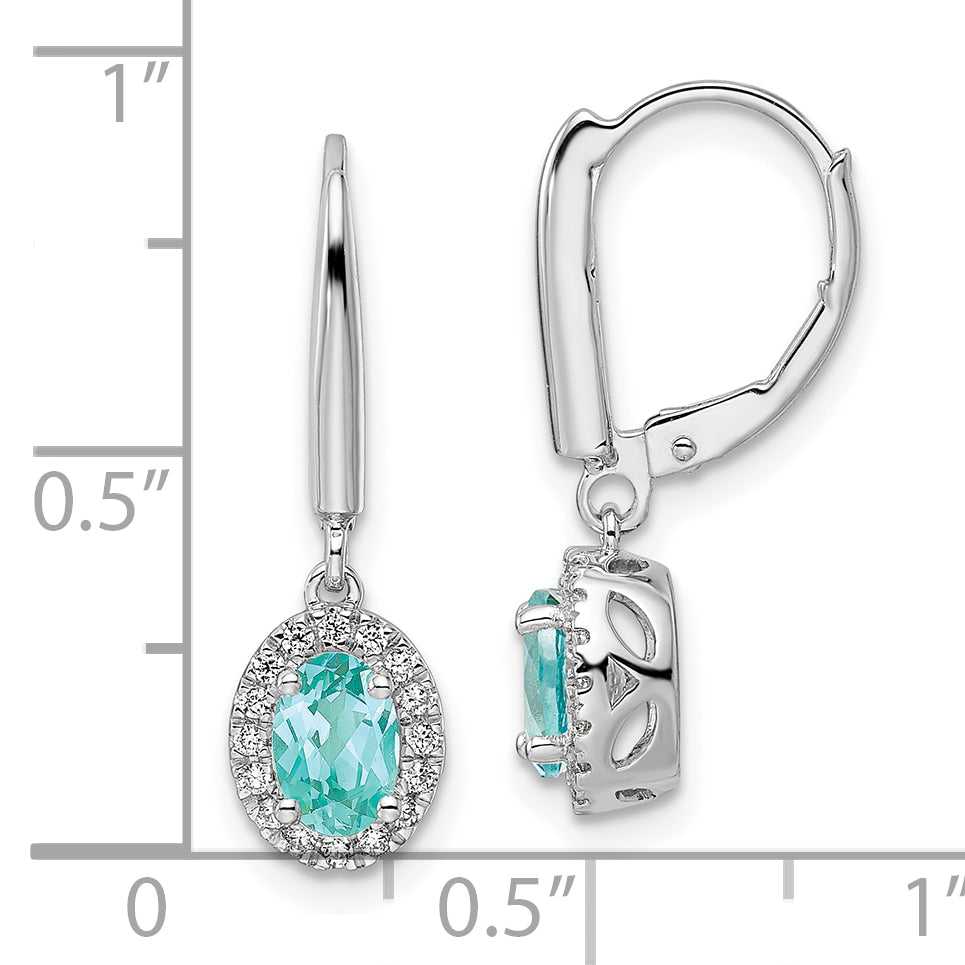 14K White Gold Lab Grown Diamond & Cr Paraiba Halo Leverback Earrings