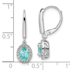 14K White Gold Lab Grown Diamond & Cr Paraiba Halo Leverback Earrings