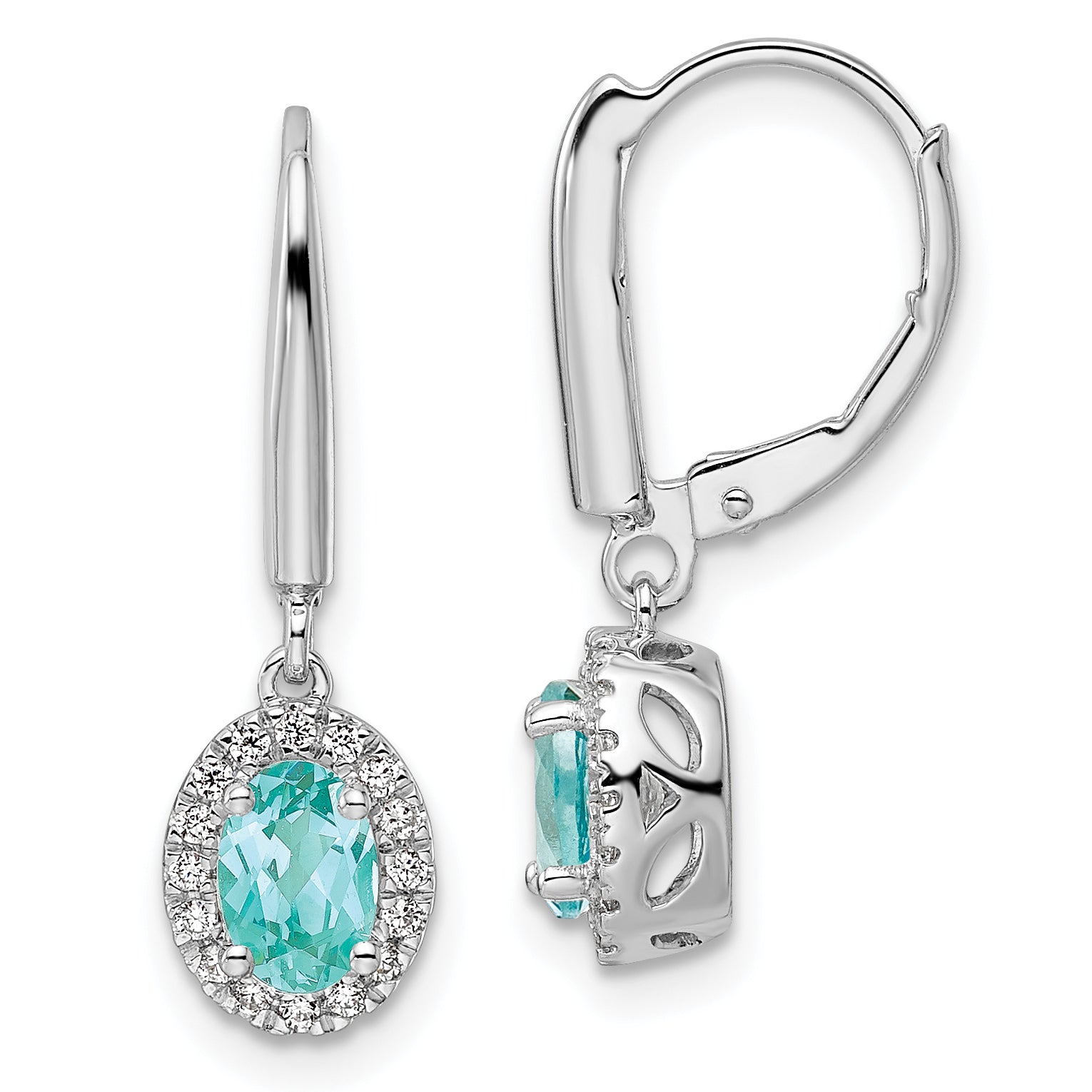 14K White Gold Lab Grown Diamond & Cr Paraiba Halo Leverback Earrings