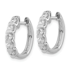 14K White Gold Lab Grown Diamond Bar Set Hinged Hoop Earrings