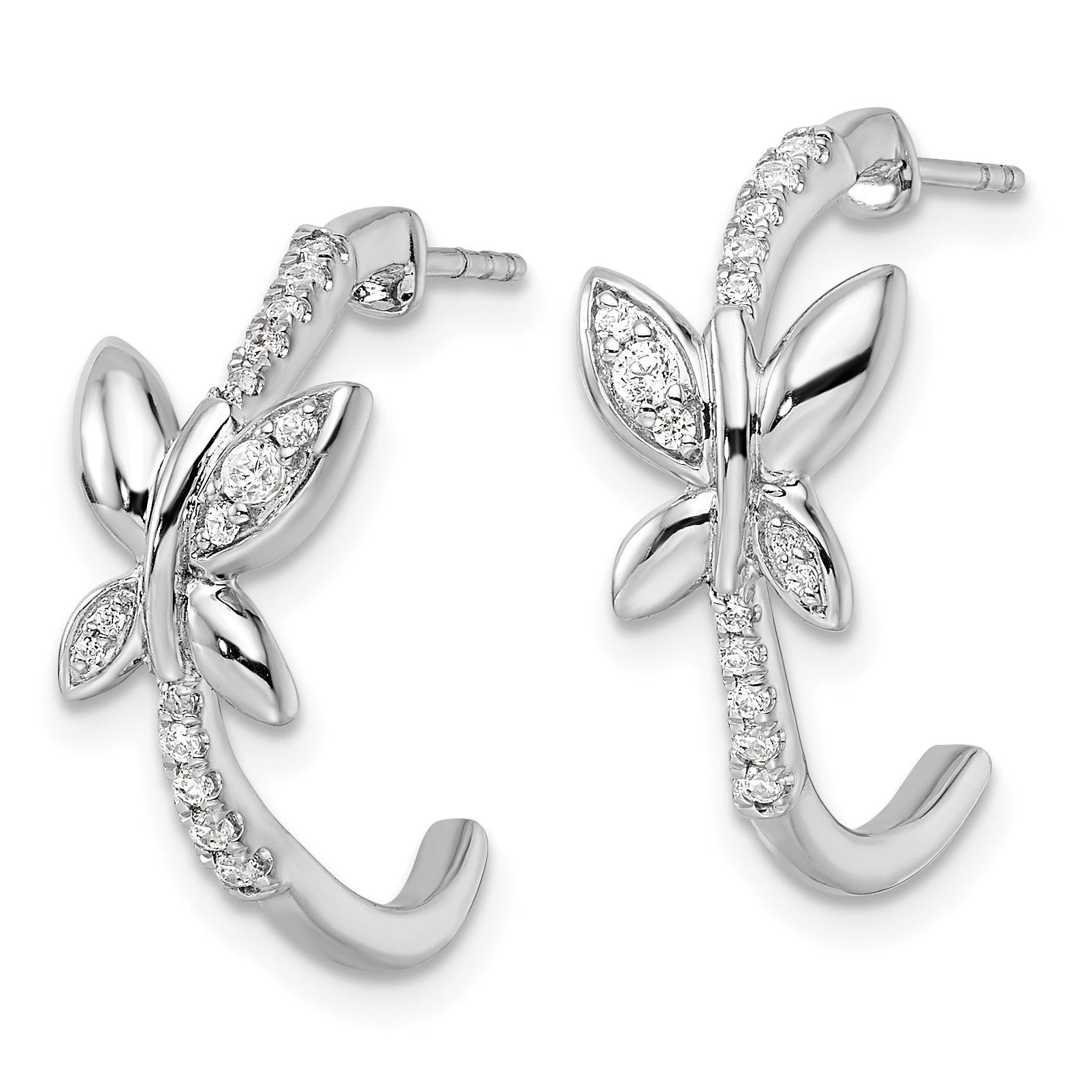 14K White Gold Lab Grown Diamond Butterfly J-Hoop Earrings