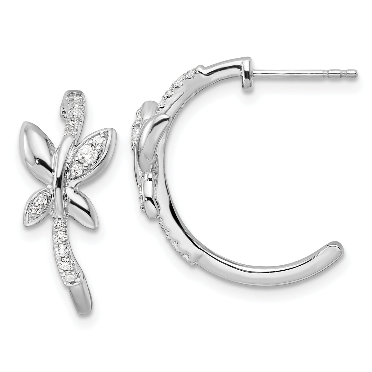 14K White Gold Lab Grown Diamond Butterfly J-Hoop Earrings