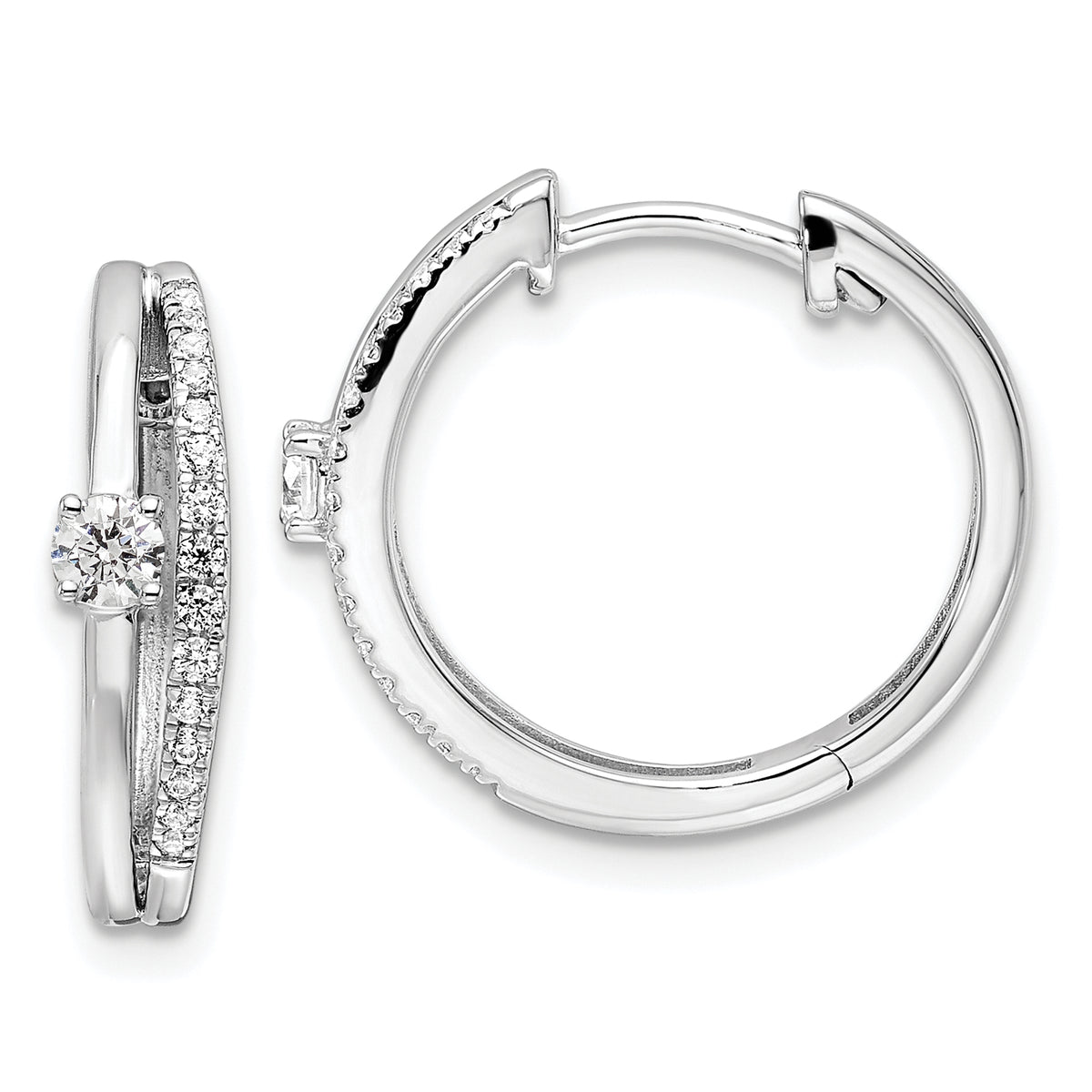 14K White Gold Lab Grown Diamond Hinged Hoop Earrings