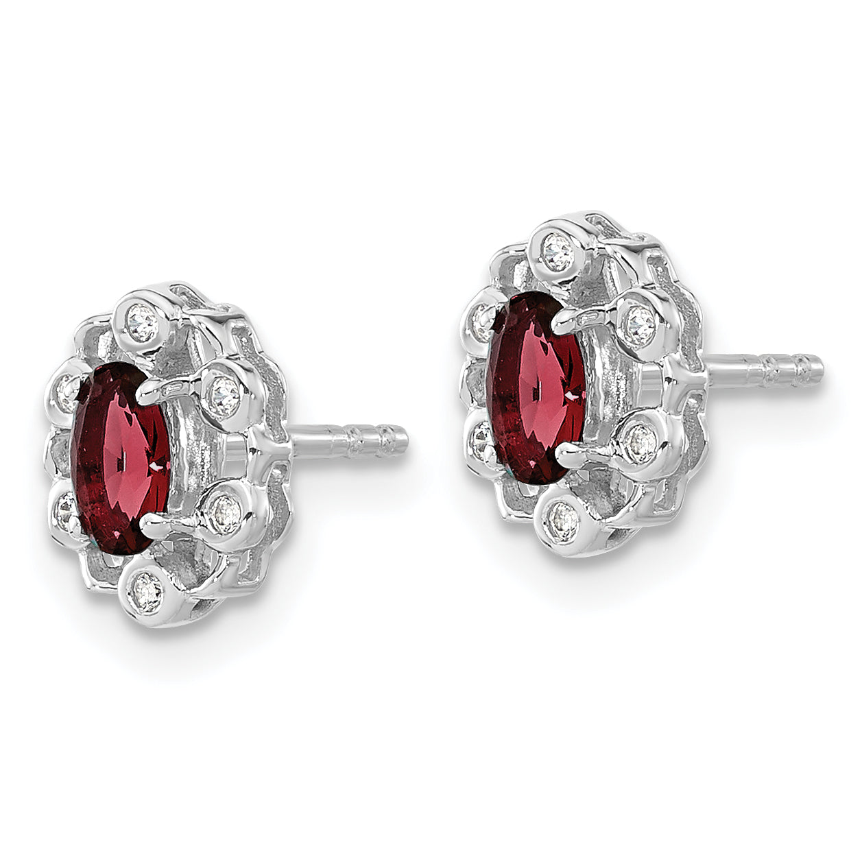 14K White Gold Lab Grown Diamond and Created Ruby Post Earrings