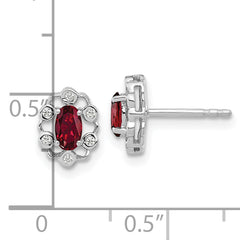 14K White Gold Lab Grown Diamond and Created Ruby Post Earrings