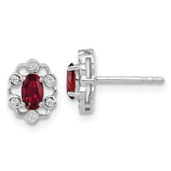 14K White Gold Lab Grown Diamond and Created Ruby Post Earrings