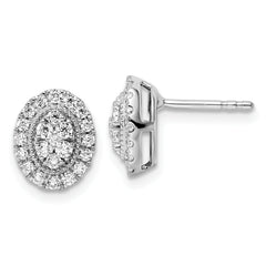 14K White Gold Lab Grown Diamond Oval Halo Post Earrings