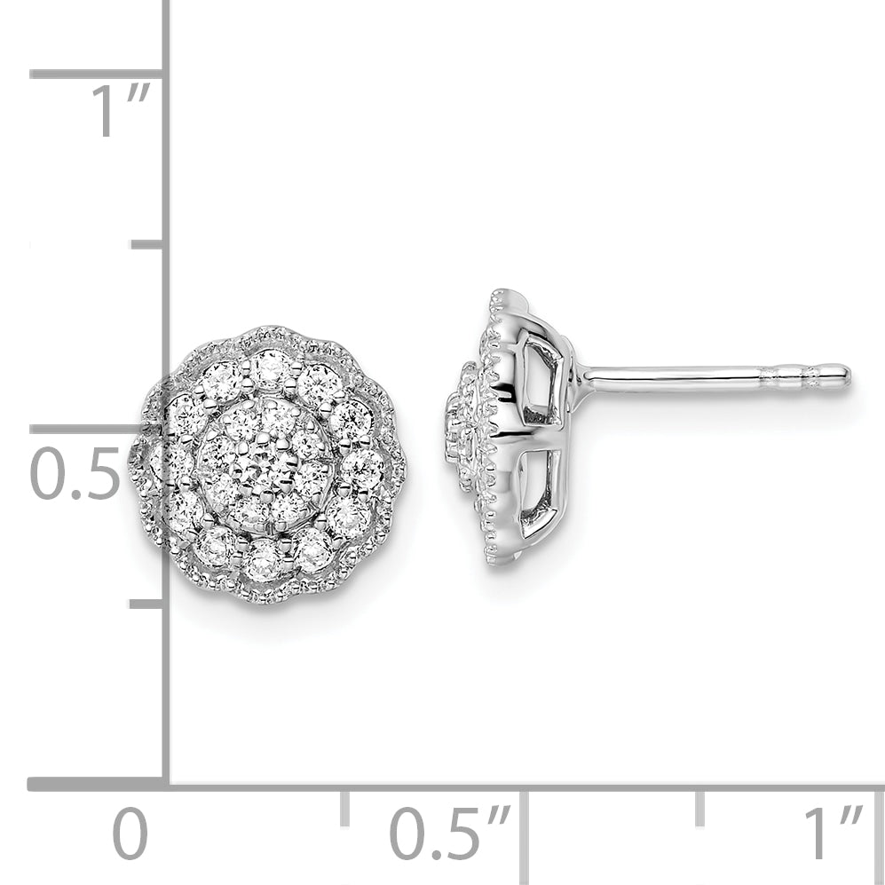 14K White Gold Lab Grown Diamond Halo Post Earrings