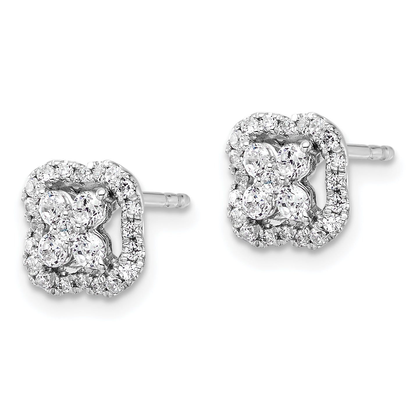 14K White Gold Lab Grown Diamond Square Halo Post Earrings