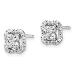 14K White Gold Lab Grown Diamond Square Halo Post Earrings