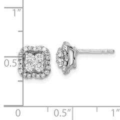 14K White Gold Lab Grown Diamond Square Halo Post Earrings