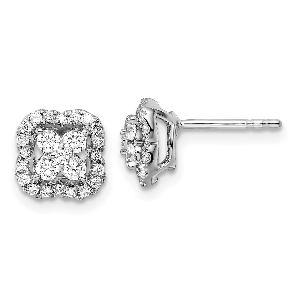 14K White Gold Lab Grown Diamond Square Halo Post Earrings