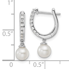 14K White Gold Lab Grown Diamond Drop Pearl Hoop Earrings