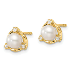 14K Lab Grown Diamond & FWC Pearl Post Earrings