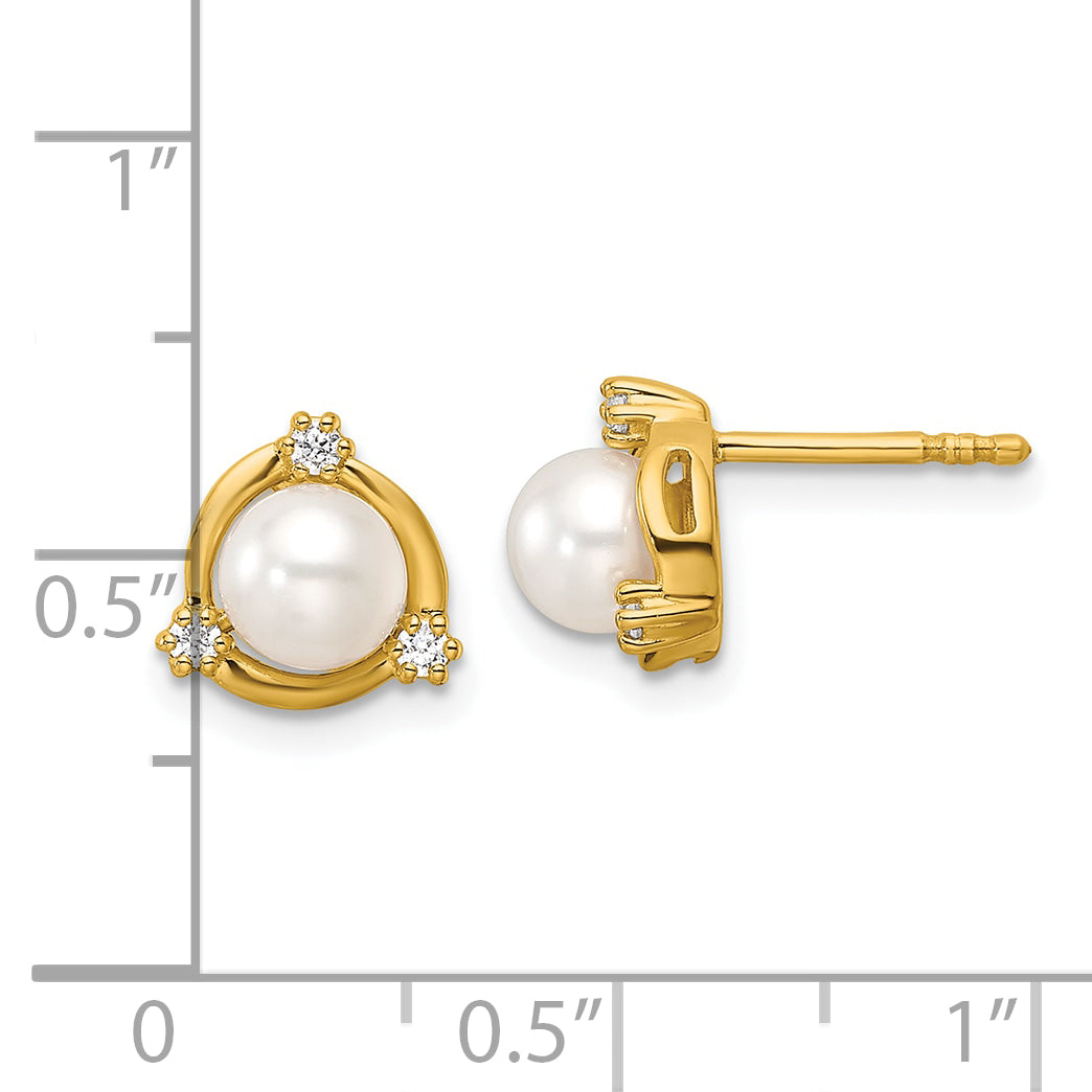 14K Lab Grown Diamond & FWC Pearl Post Earrings