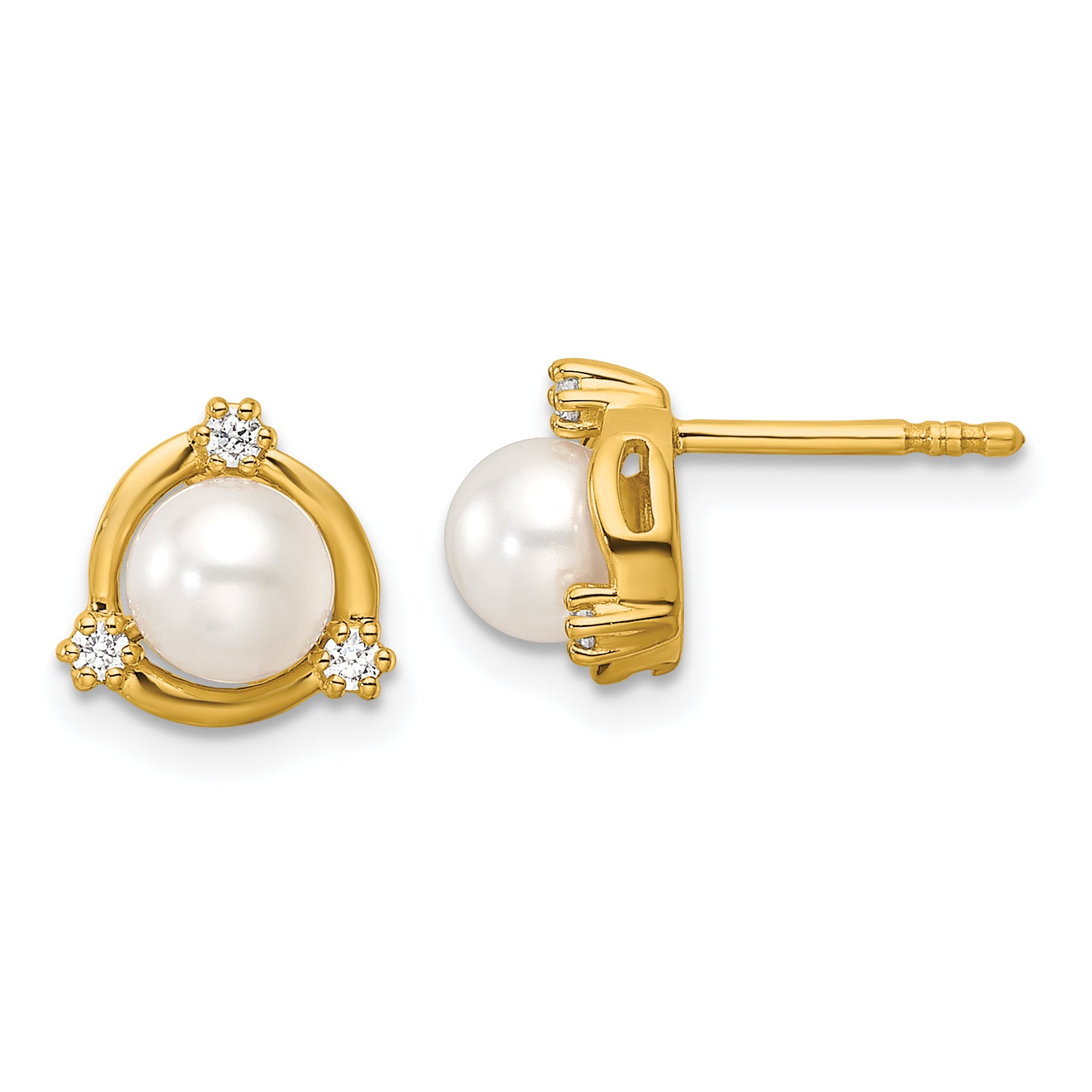 14K Lab Grown Diamond & FWC Pearl Post Earrings