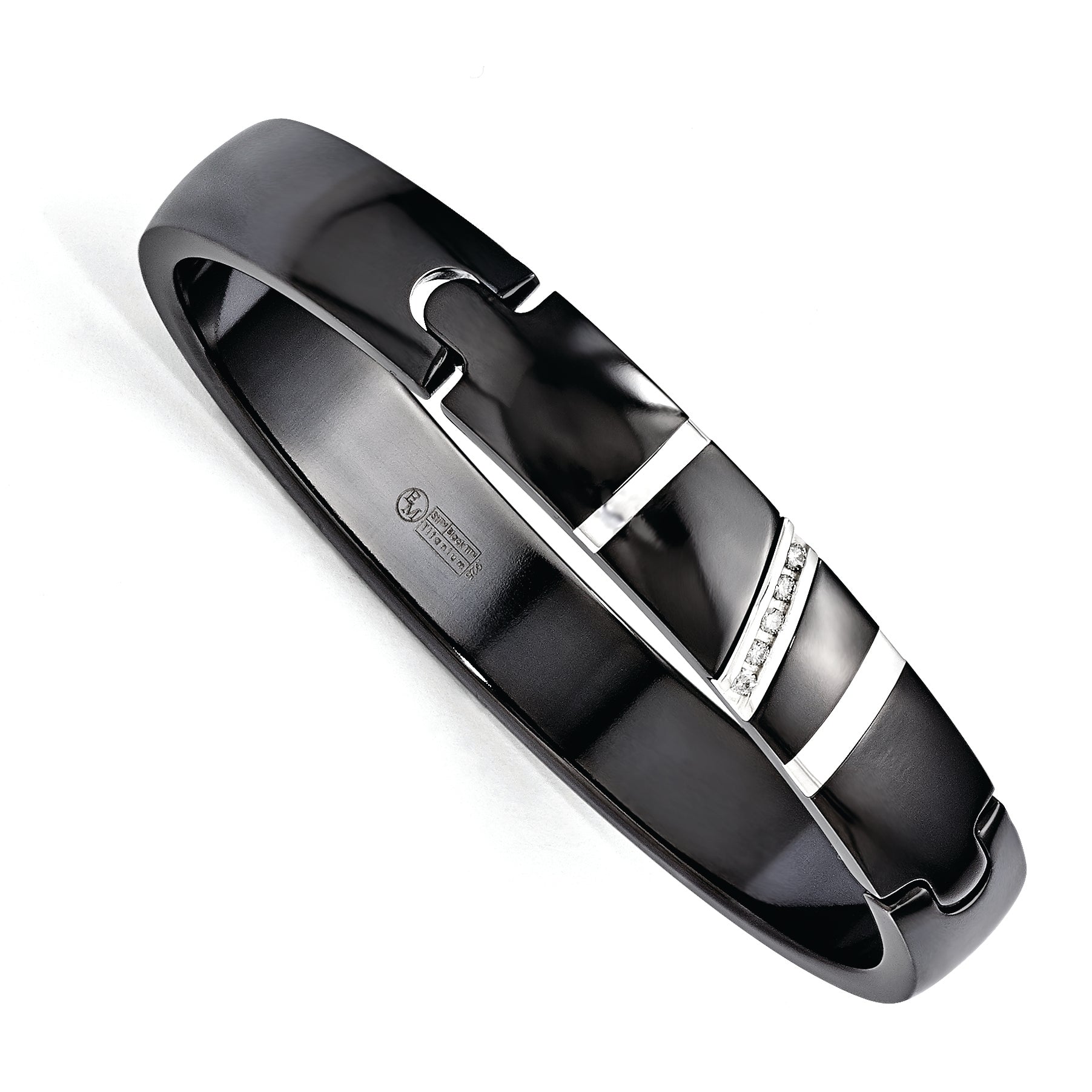 Edward Mirell Black Ti & Sterling Silver .10ctw Dia Polished Bangle