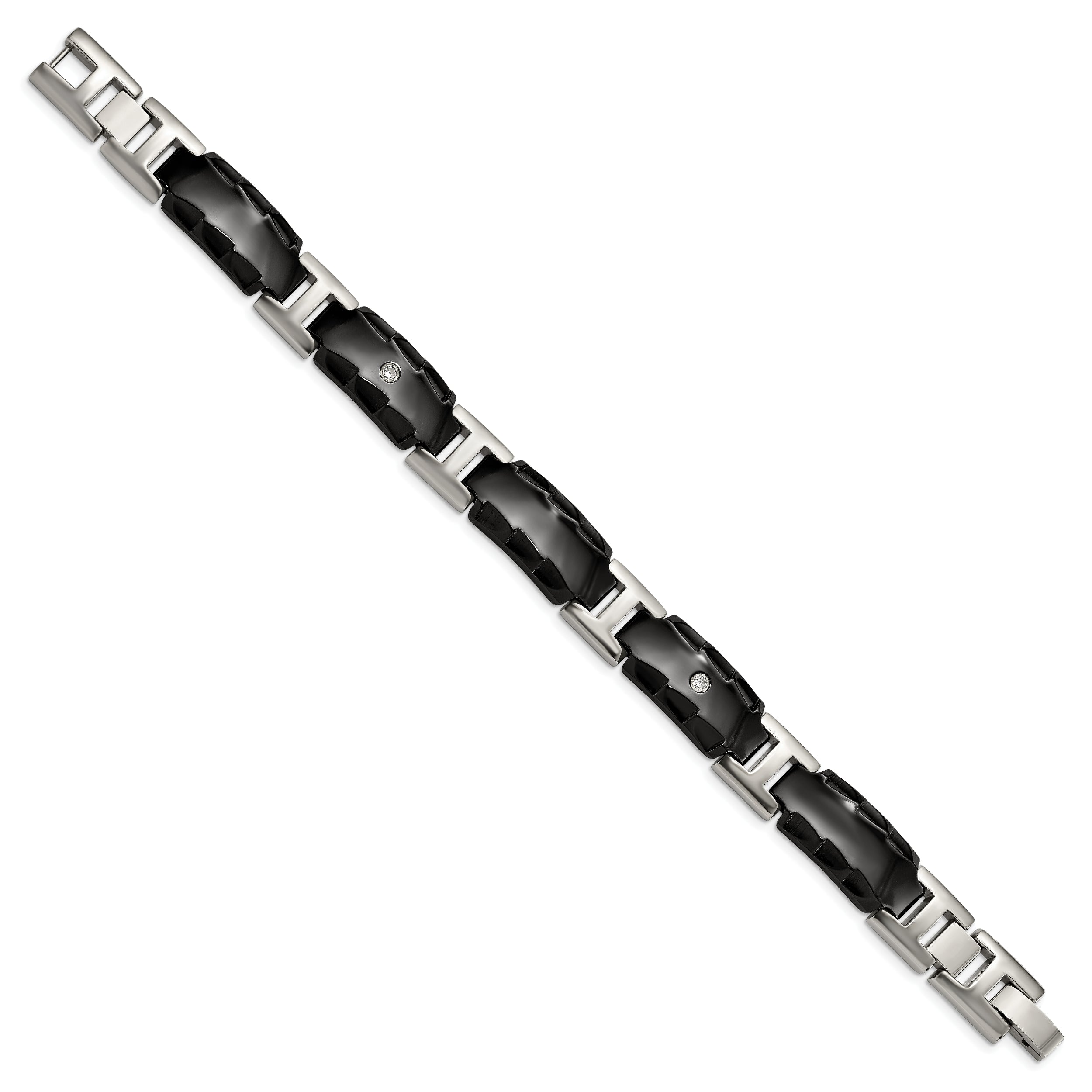 Edward Mirell Black Ti w/Faceted Edges & .12ctw Dia Bracelet