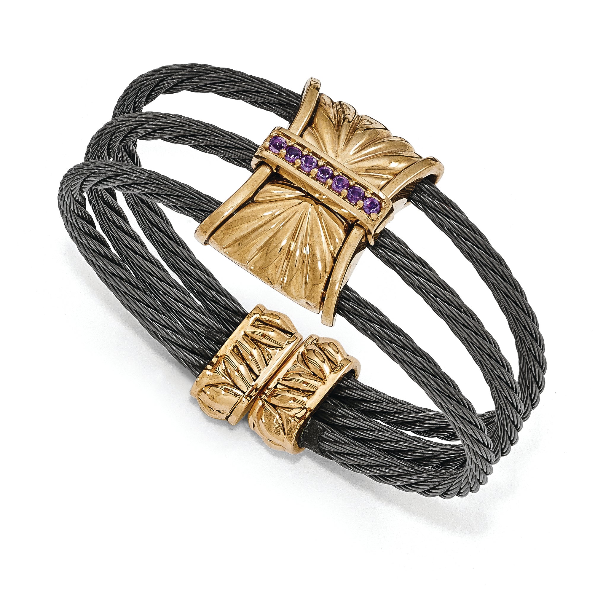 Edward Mirell Titanium & Bronze Amethyst Cable Cuff Bangle