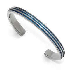 Edward Mirell Titanium Triple Groove Blue Anodized Cuff Bracelet