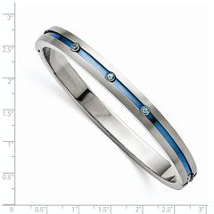 Edward Mirell Grey Ti Brushed Blue Anodized Blue Topaz Hinged Bangle Bracel