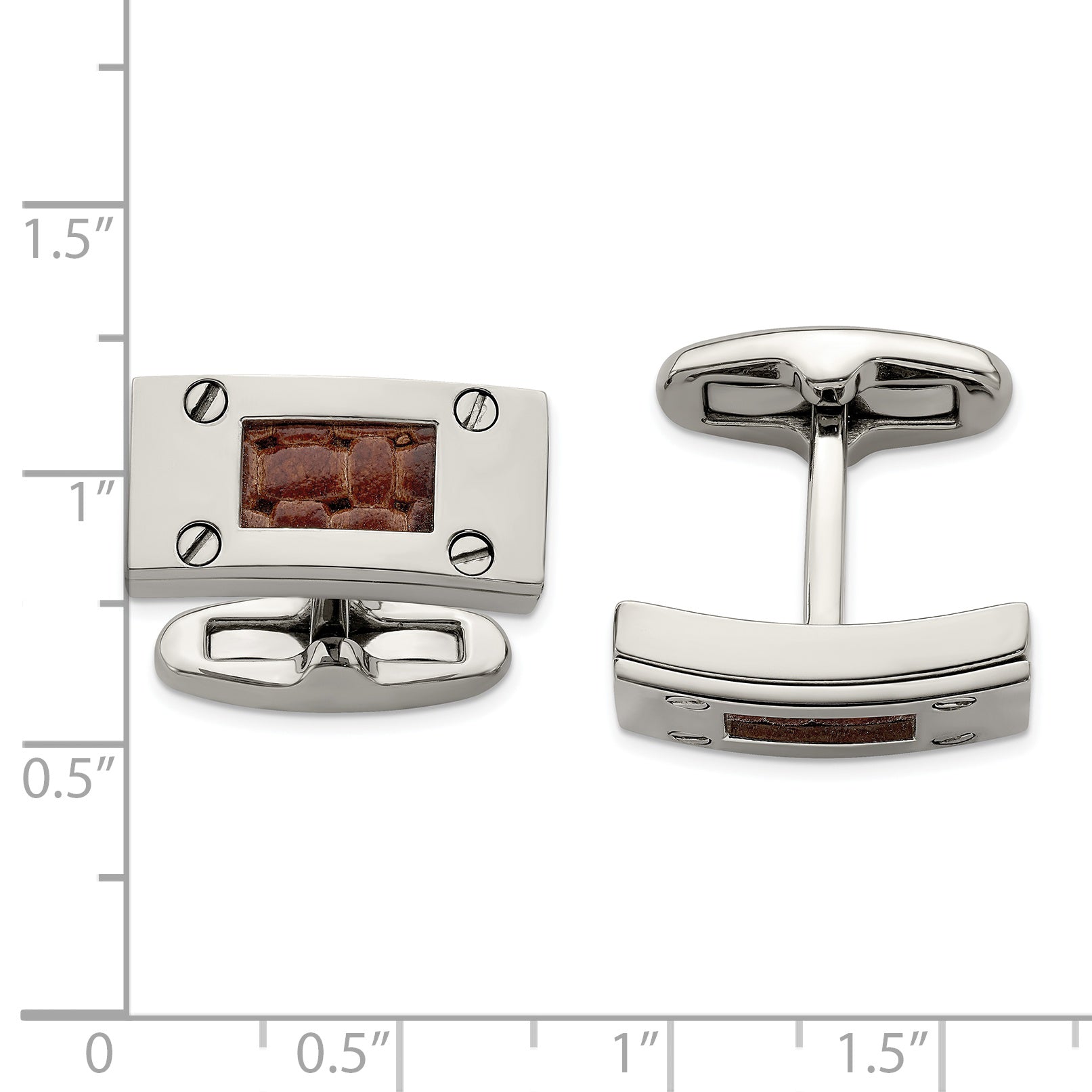 Edward Mirell Titanium & Brown Leather Polished Cufflinks