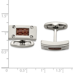 Edward Mirell Titanium & Brown Leather Polished Cufflinks