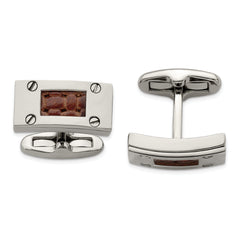 Edward Mirell Titanium & Brown Leather Polished Cufflinks