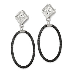 Edward Mirell Black Ti Cable and Sterling Silver Floral Post Dangle Earrings