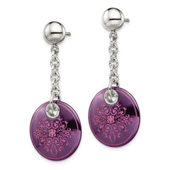 Edward Mirell Black Ti Anodized Pink Ornate Circle and Sterling Silver Post Dangle Earrings