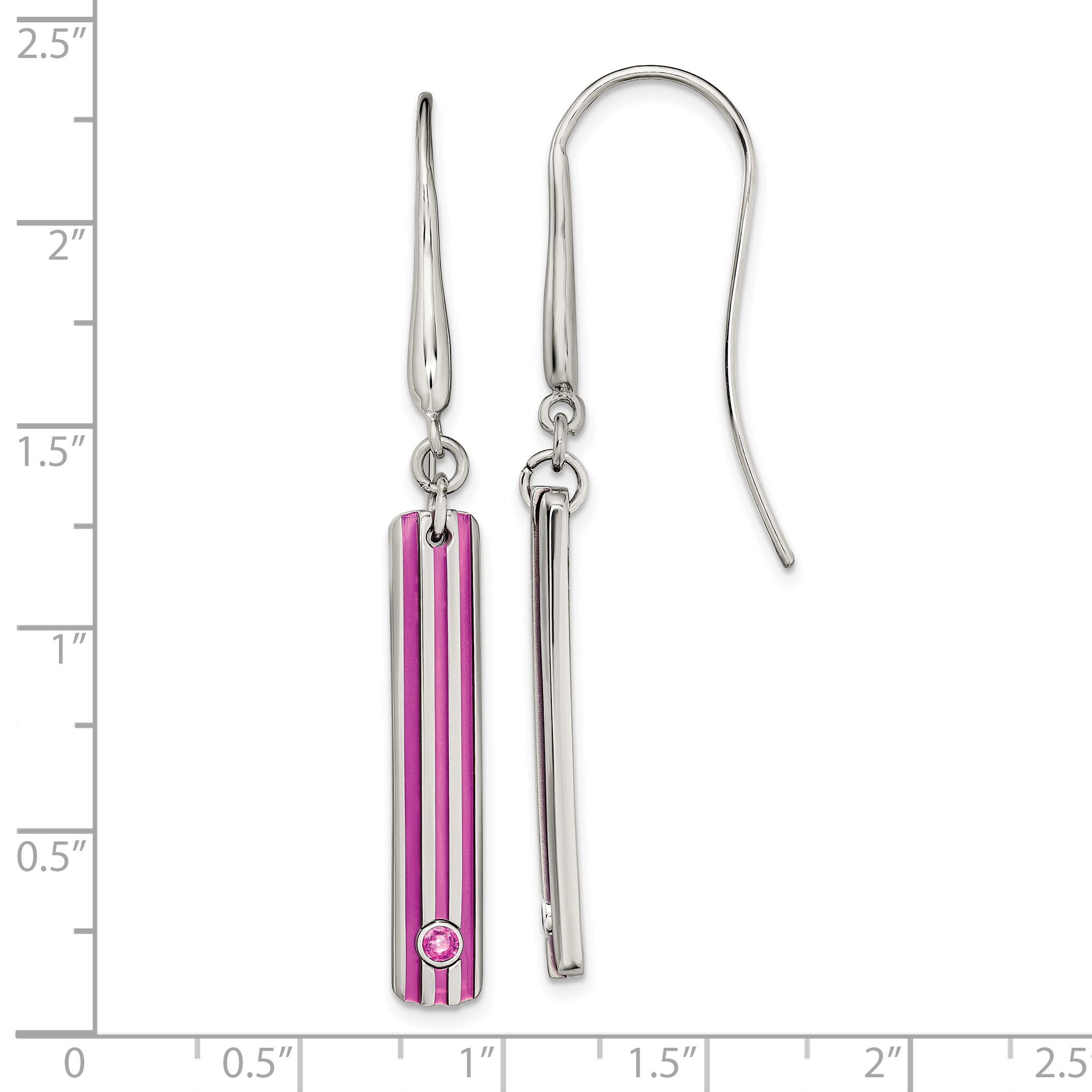 Titanium Drop Earrings with Pink Anodized Grooves and Sapphire Gemstone