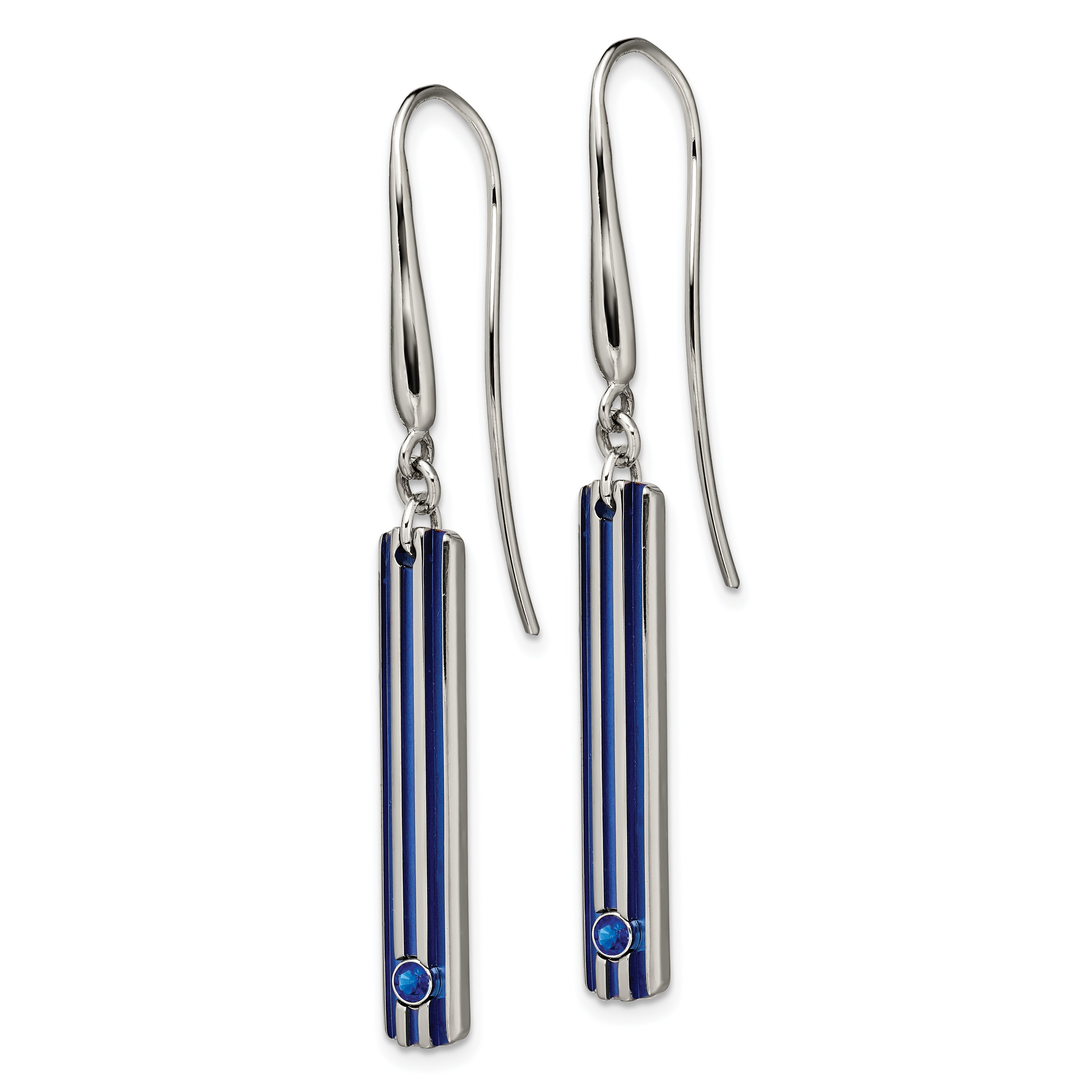 Edward Mirell Titanium Triple Groove Blue Anodized and Blue Sapphire Dangle Earrings