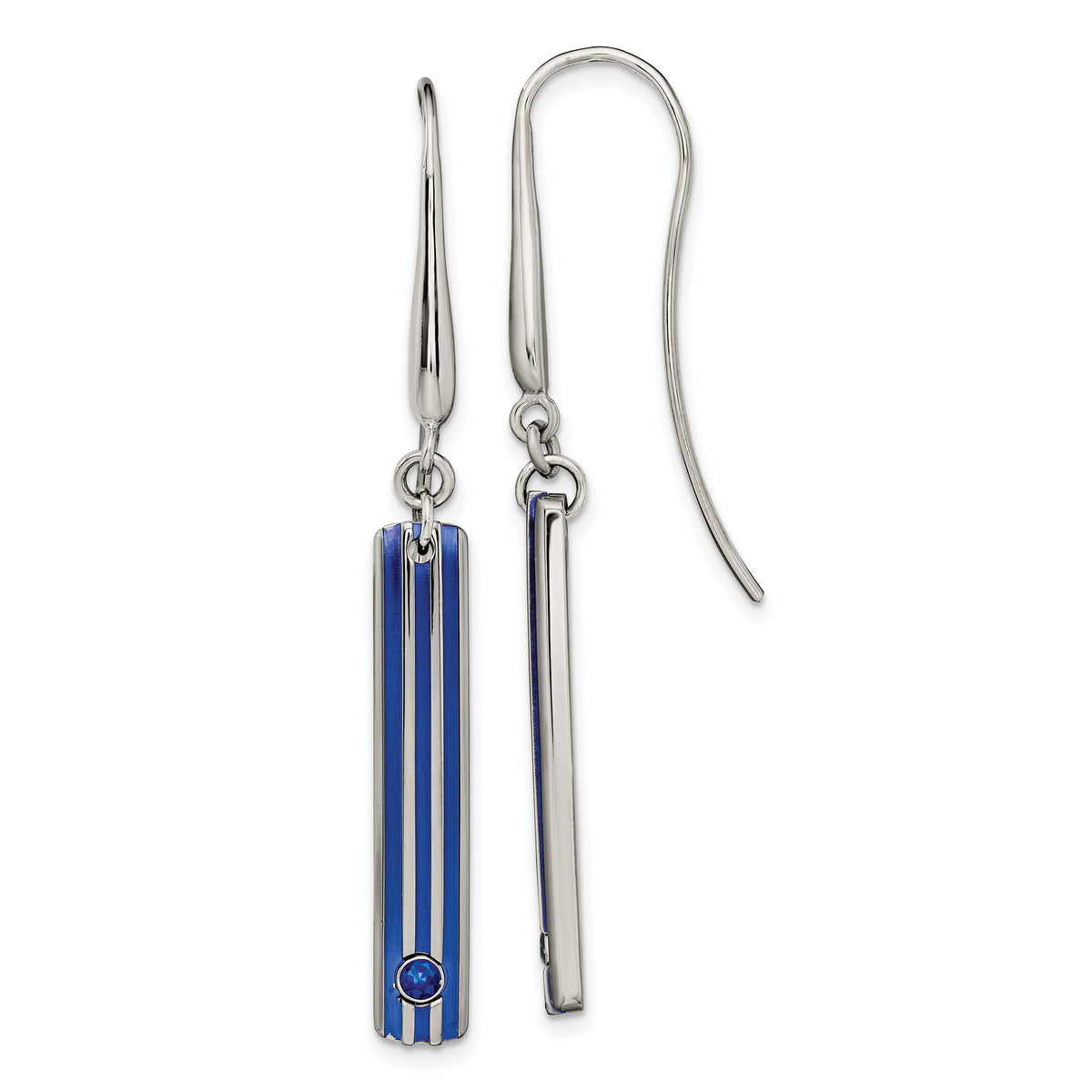 Edward Mirell Titanium Triple Groove Blue Anodized and Blue Sapphire Dangle Earrings