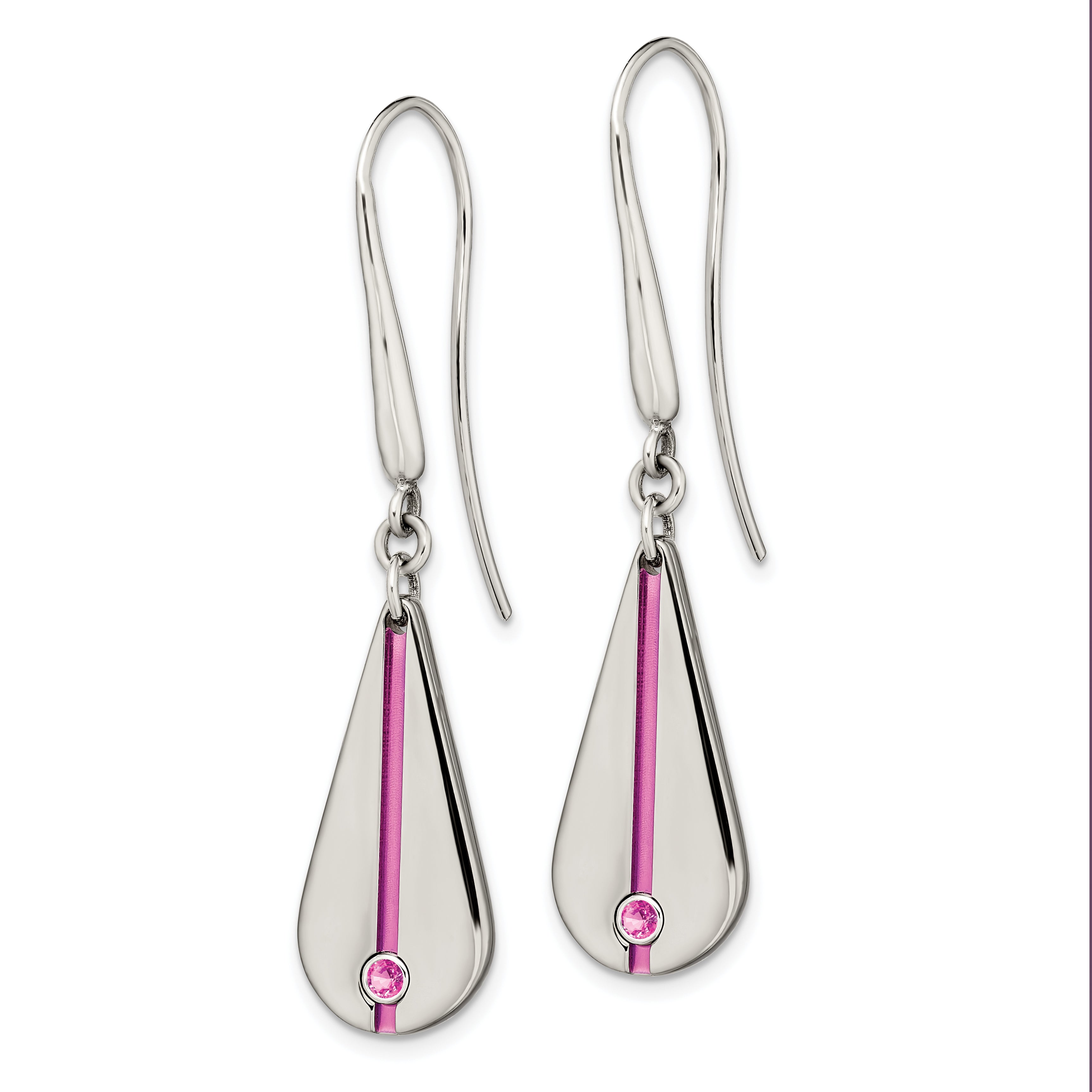 Titanium Pink Anodized Teardrop Earrings with Pink Sapphire Bezel Set