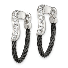 Edward Mirell Black Ti Memory Cable and Argentium Sterling Silver with White Sapphire Hoop Earrings