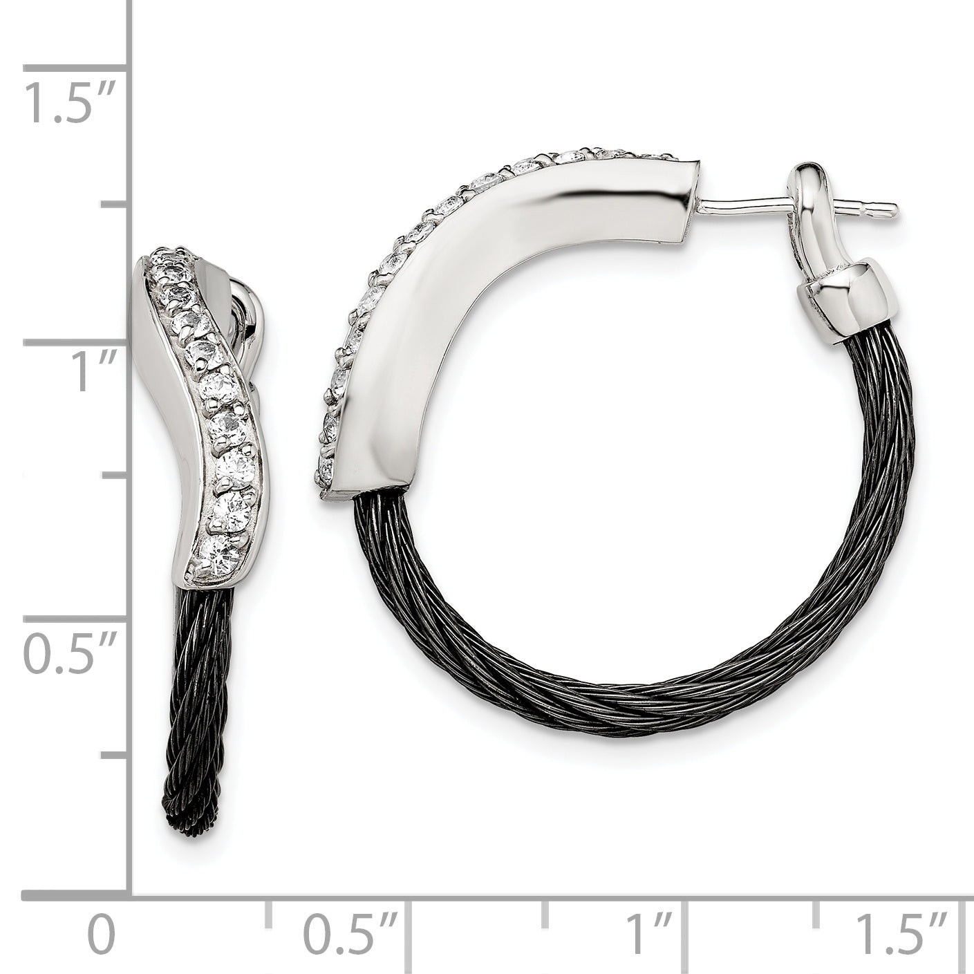 Edward Mirell Black Ti Memory Cable and Argentium Sterling Silver with White Sapphire Hoop Earrings