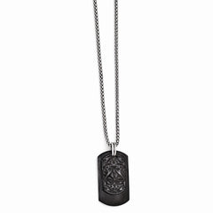 Edward Mirell Black Ti & Sterling Silver Dog Tag Pendant Necklace