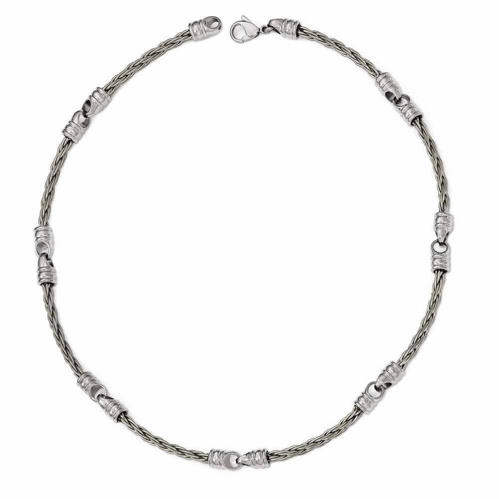 Titanium Men's Fancy Necklace with Brushed Cable and Polished Links