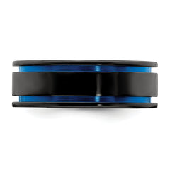 Edward Mirell Titanium Black Ti with Blue Anodized Grooves Flat 8mm Band