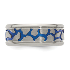 Titanium Blue Anodized 9mm Wedding Band with Reptile Pattern