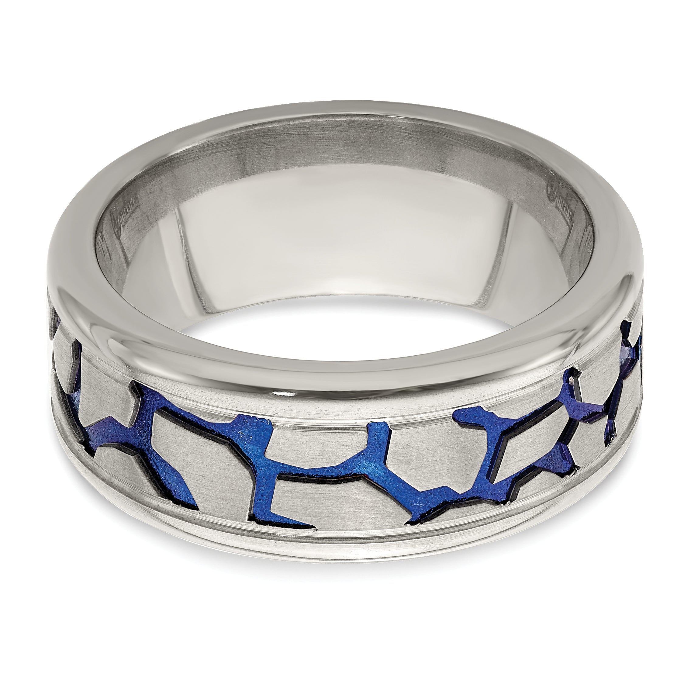 Edward Mirell Titanium Blue Anodized Reptile Pattern Brushed/Polished 9mm Band