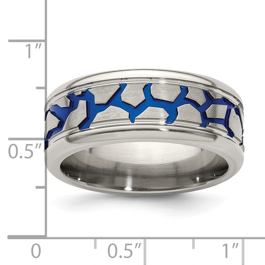 Titanium Blue Anodized 9mm Wedding Band with Reptile Pattern