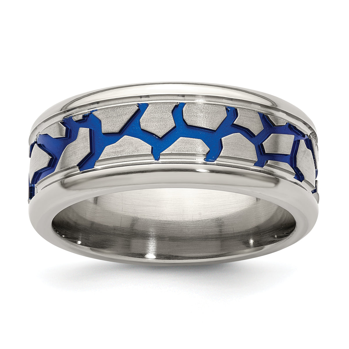 Edward Mirell Titanium Blue Anodized Reptile Pattern Brushed/Polished 9mm Band