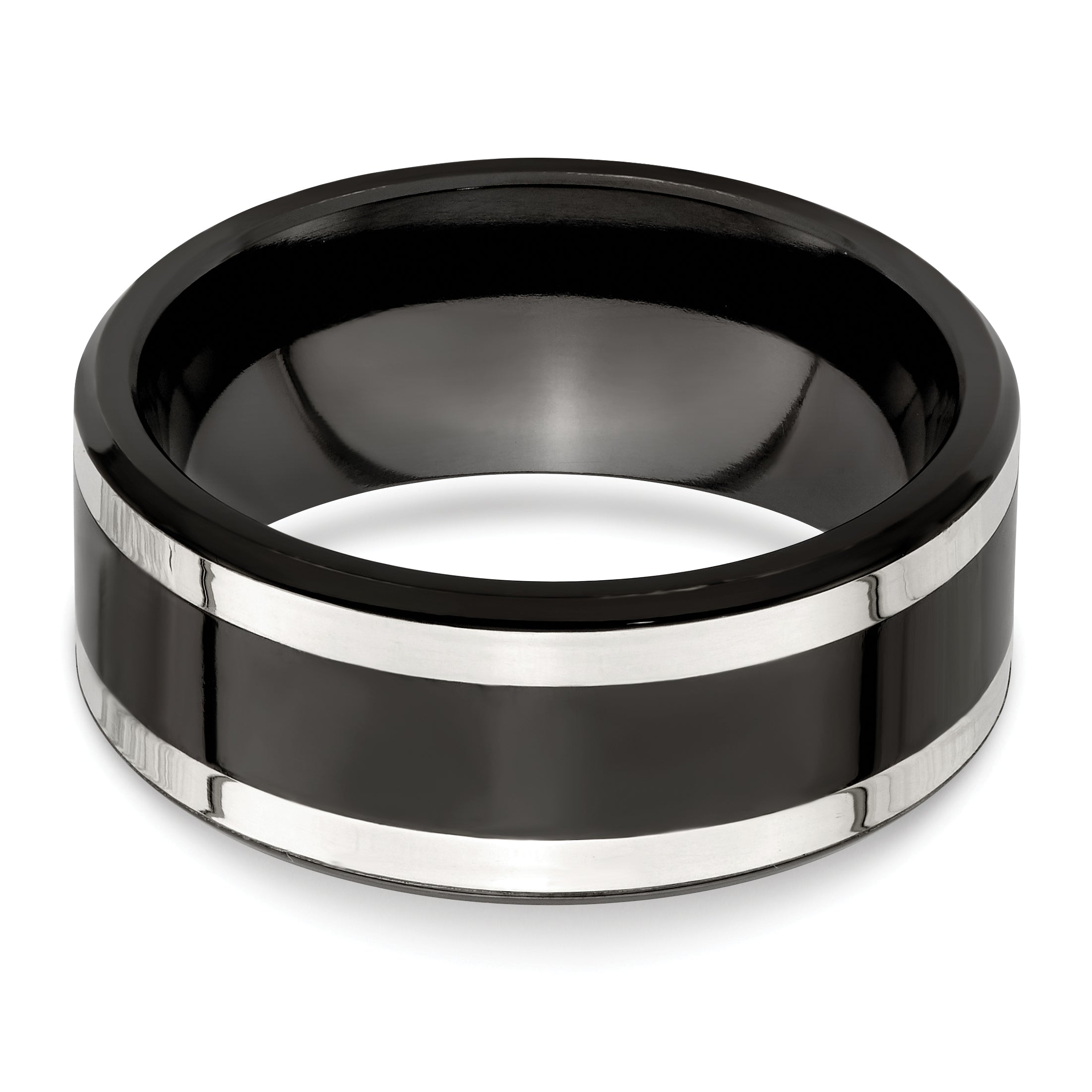 Edward Mirell Titanium Black Ti & Sterling Silver Inlay 9mm Band