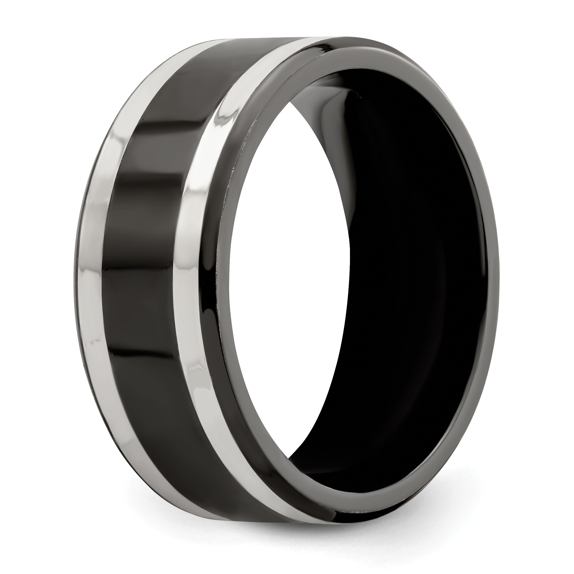 Edward Mirell Titanium Black Ti & Sterling Silver Inlay 9mm Band