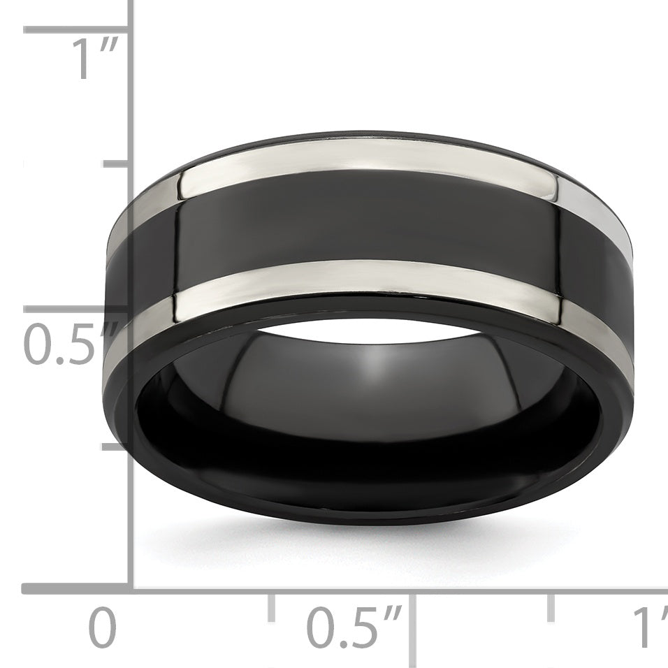 Edward Mirell Titanium Black Ti & Sterling Silver Inlay 9mm Band