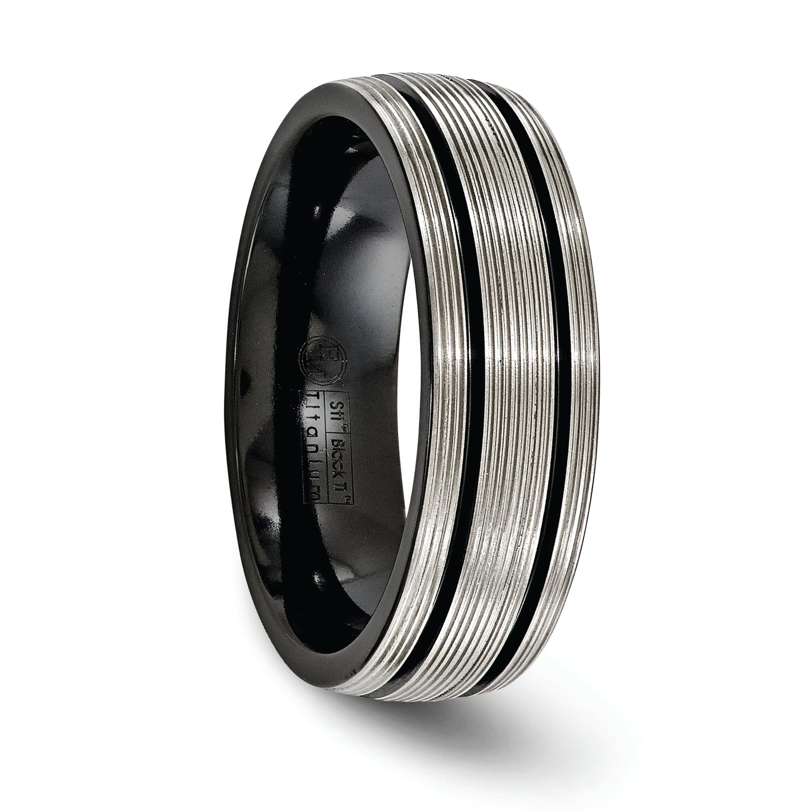 Edward Mirell Black Ti Grooves and Textured Lines 7mm Band