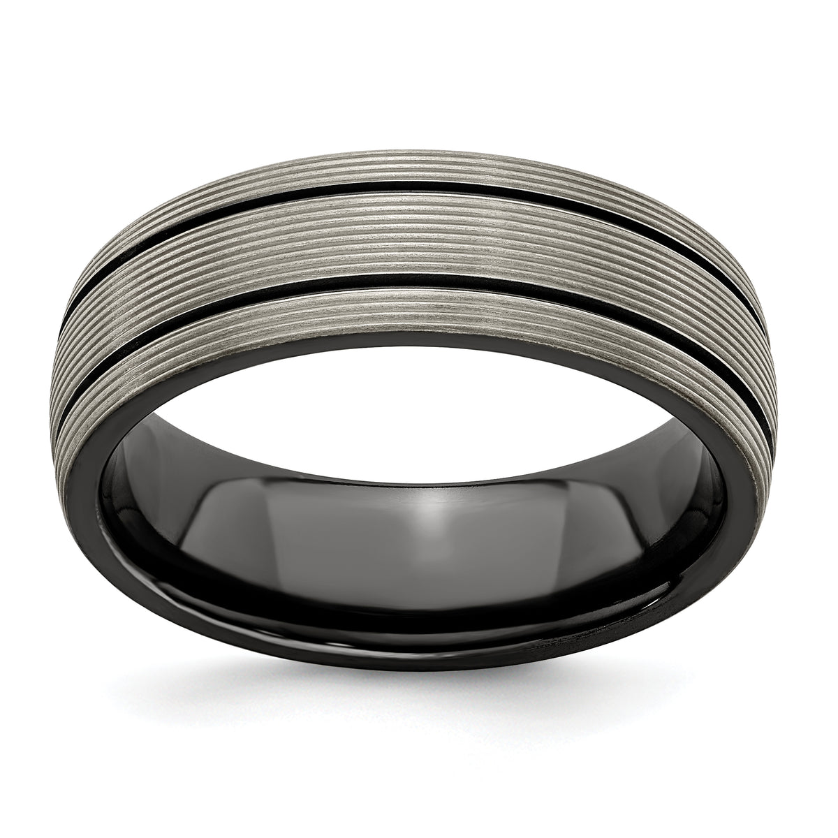 Edward Mirell Black Ti Grooves and Textured Lines 7mm Band