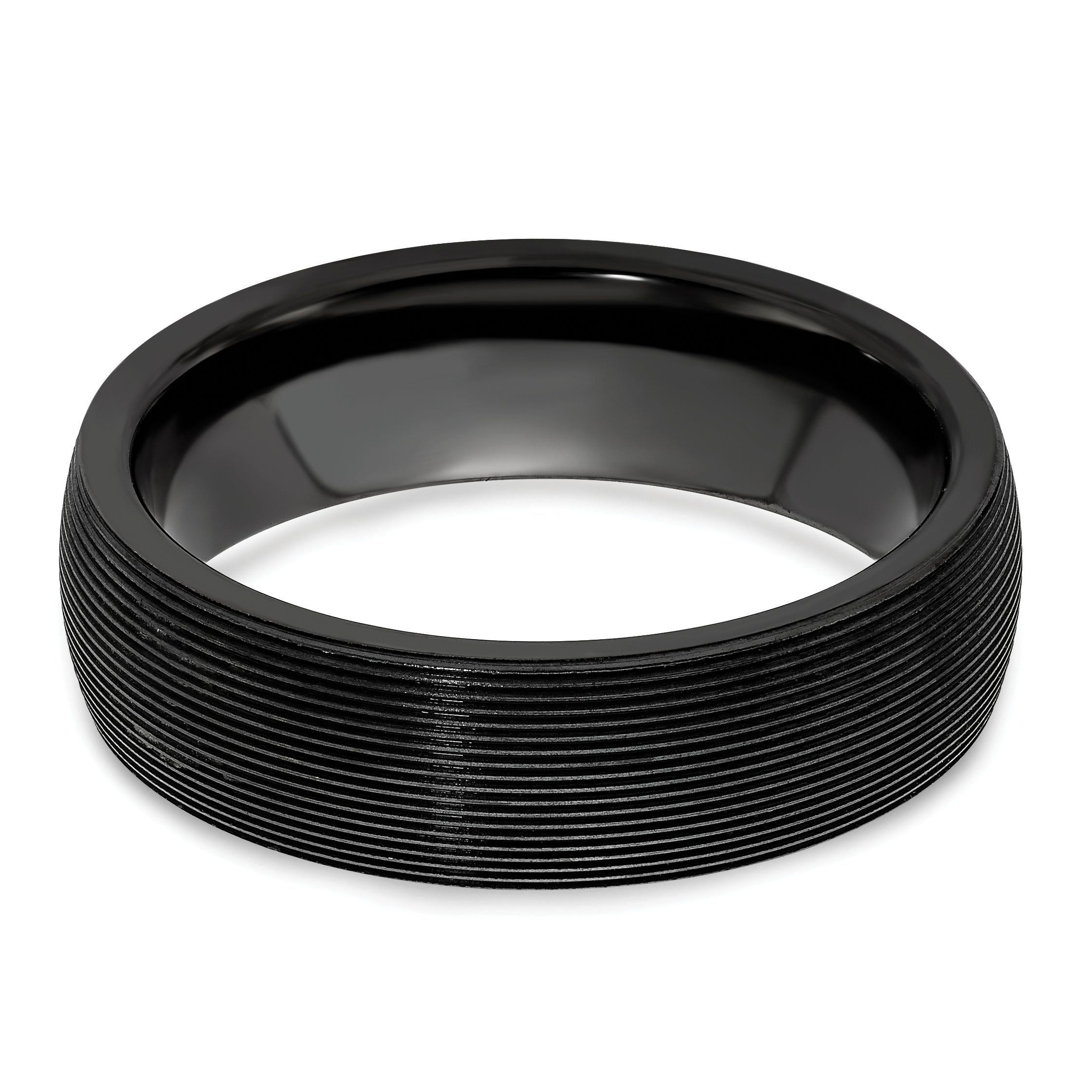 Edward Mirell Titanium Black Ti Domed Textured Lines 6mm Band