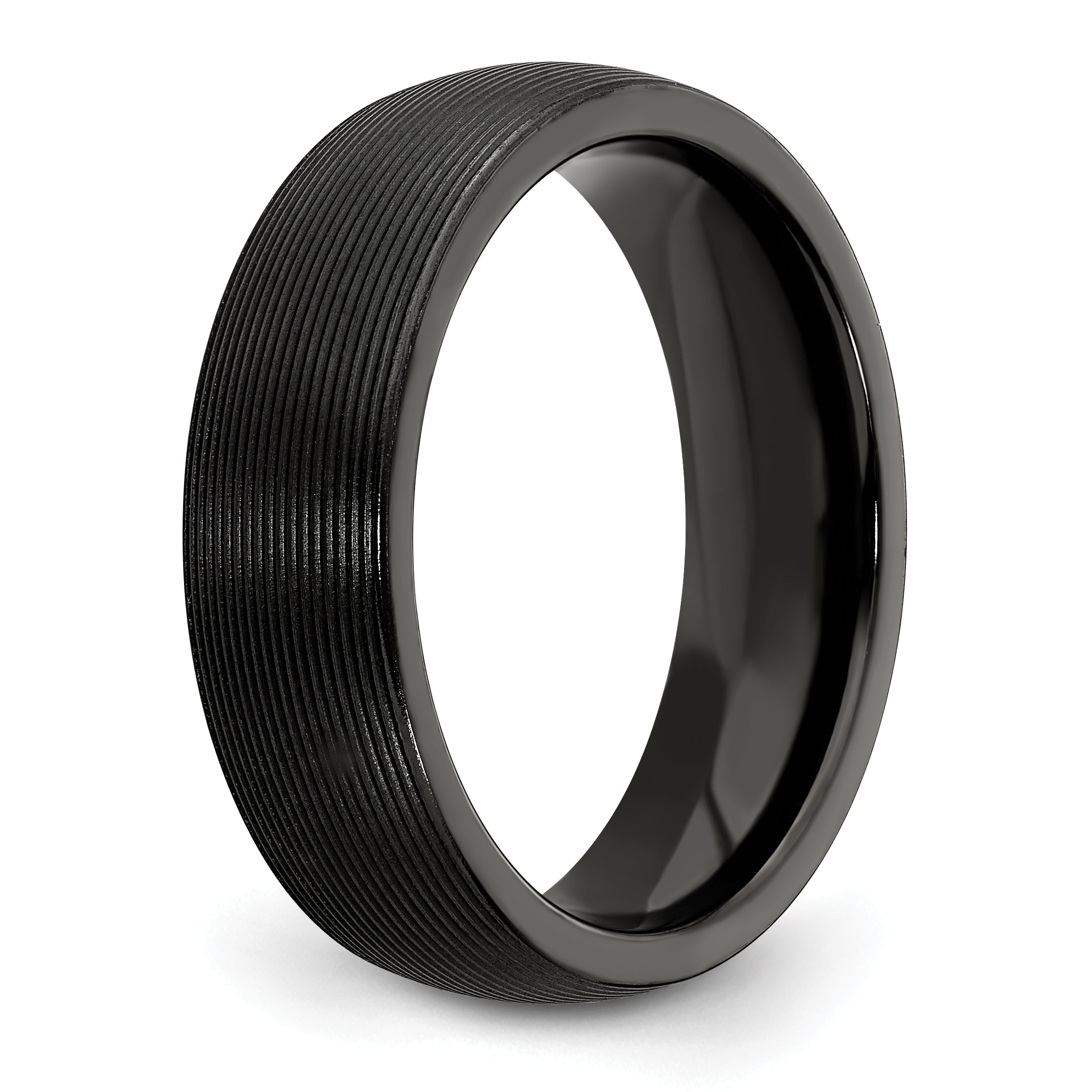 Edward Mirell Titanium Black Ti Domed Textured Lines 6mm Band